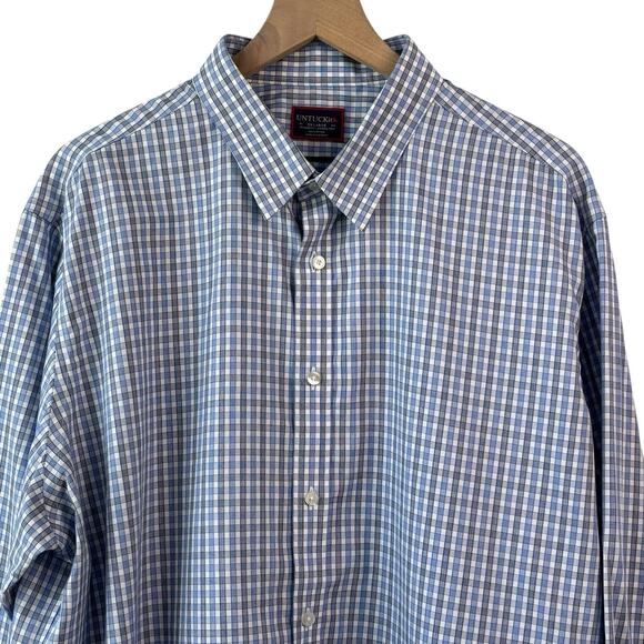 Untuckit Mens Shirt XXL Blue White Plaid Long Sleeve Business Casual Stretch - Picture 4 of 8